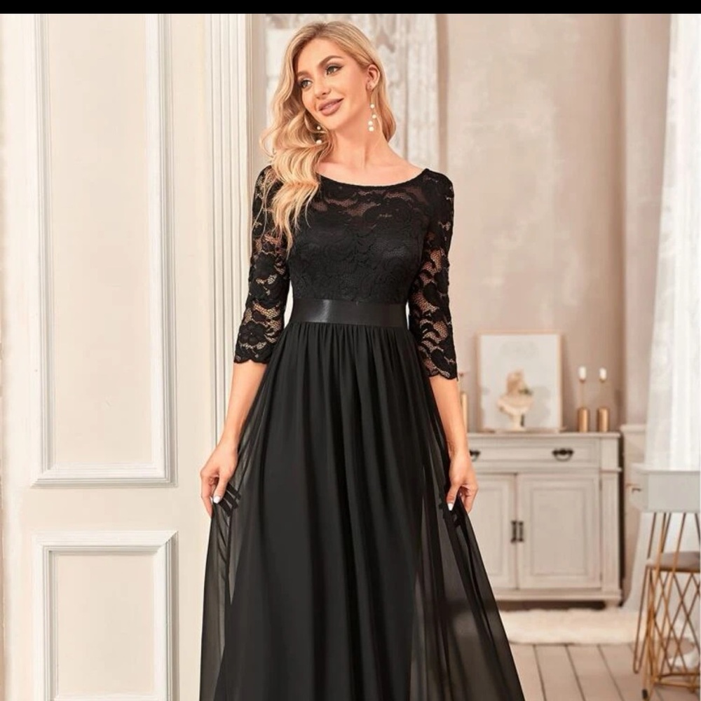 Black long lace dress
